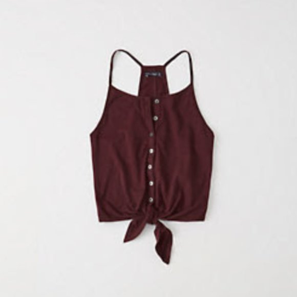 Abercrombie & Fitch Tops - NWOT Knot-Front Button-Up Tank - Maroon/Burgundy - Medium